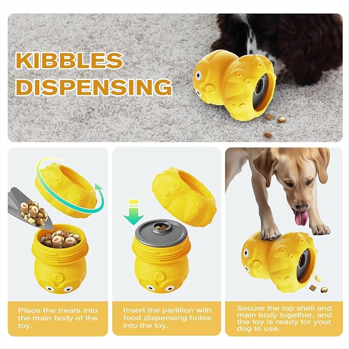 3-in-1 Treat-Dispensing Dog Puzzle Toy and Slow Feeder, Yellow | Octopus Puzzle Supports Frozen Treats,Dog Chew Toy,Kibble Dispensing and Slow Feeding,Interactive Dog Toys - Image 2