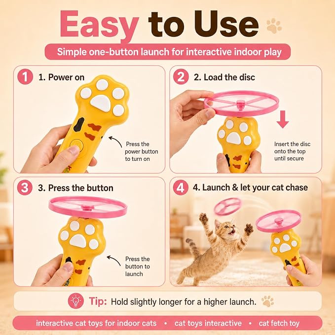Cat Toy Launcher for Kitten Toys, Cat Toys Interactive, Automatic Cat Toy | Interactive Cat Toys for Indoor Cats, Cat Fetch Toy Launcher with 10 Discs, Cat Toys for Bored Indoor Adult Cats,Best Cat Toy - Image 6