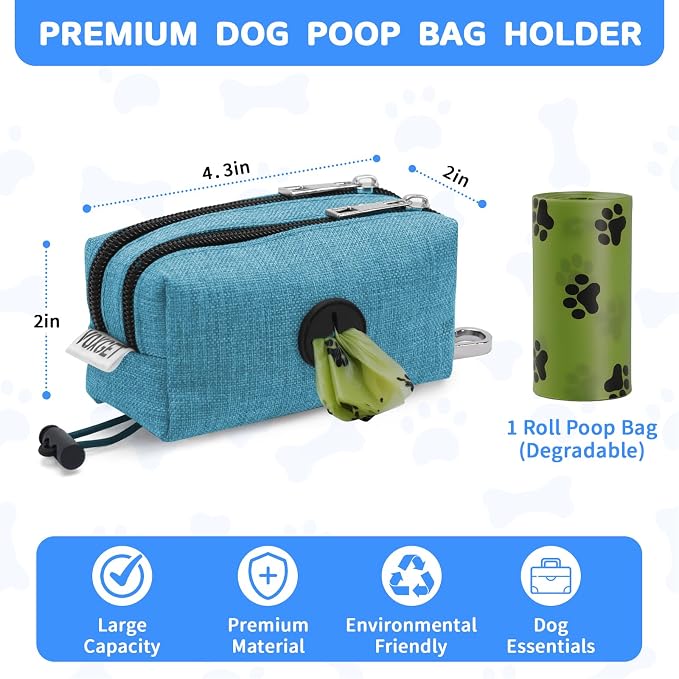 Dog Poop Bag Holder with Treat Pouch, 2 Zipper Pockets & Leash Clip | Waste Bag Dispenser with 1 Roll Poop Bags, Quick Access Treat Storage, Hands-Free Design for Dog Walking, Training & Travel - Image 5
