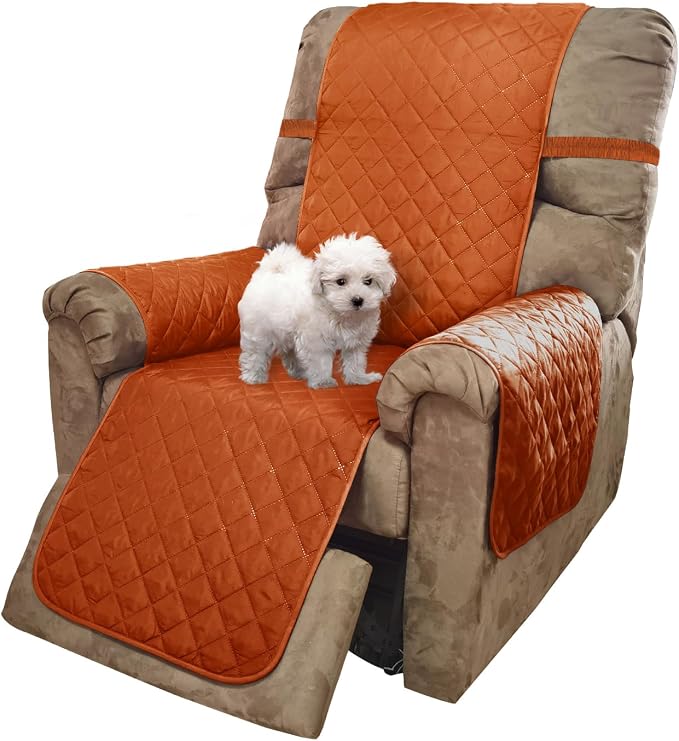 U-NICE HOME Reversible Recliner Chair Covers, Orange/Taupe | 28''Recliner Cover for dogs Washable, Pet Friendly, Elastic Straps, Water Repellent, Diamond Quilted by U-NICEHOME