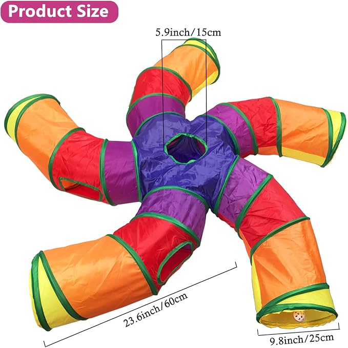 Cat Tunnel Tube for Indoor Cats Large, Upgrade with 6 PeekHole S-Shape 5 Way Collapsible Pet Play Maze Tube Toys Colorful for Cats Kitten Kitty Rabbit - Image 3
