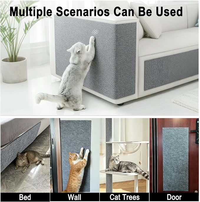 Tfwadmx 2Pcs 39.3" x 15.8" Cat Scratch Couch Furniture Protector, Trimmable Self-Adhesive Cats Scratching Pads, DIY Climing Scratch Mat Furniture Couch Protector from Cat Claws Scratching (LightGrey) - Image 6