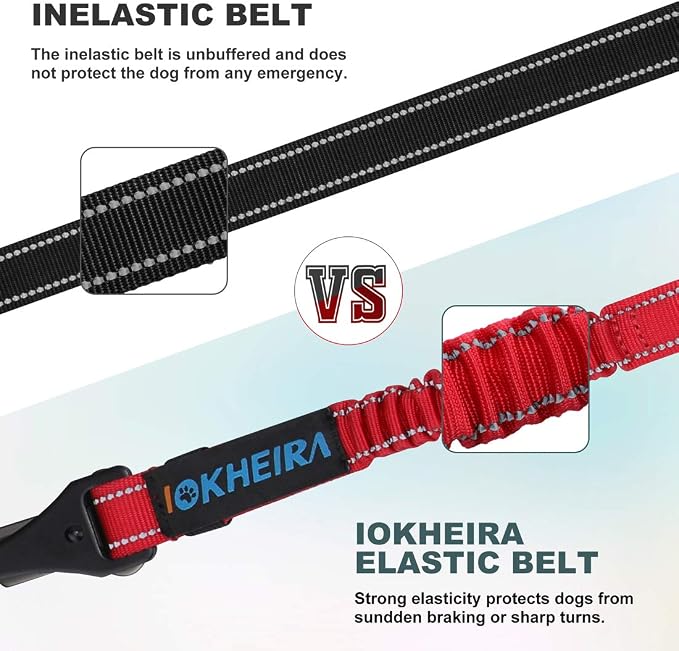IOKHEIRA Dog Seat Belt 3-in-1 Car Harness for Pets Adjustable Safety Seatbelt Nylon Reflective Bungee Fabric Dog Car Harness with Clip Hook Latch & Buckle, Swivel Zinc Alloy Carabiner Red - Image 4