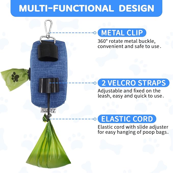Dog Poop Bag Holder with Treat Pouch, 2 Zipper Pockets & Leash Clip | Waste Bag Dispenser with 1 Roll Poop Bags, Quick Access Treat Storage, Hands-Free Design for Dog Walking, Training & Travel - Image 2