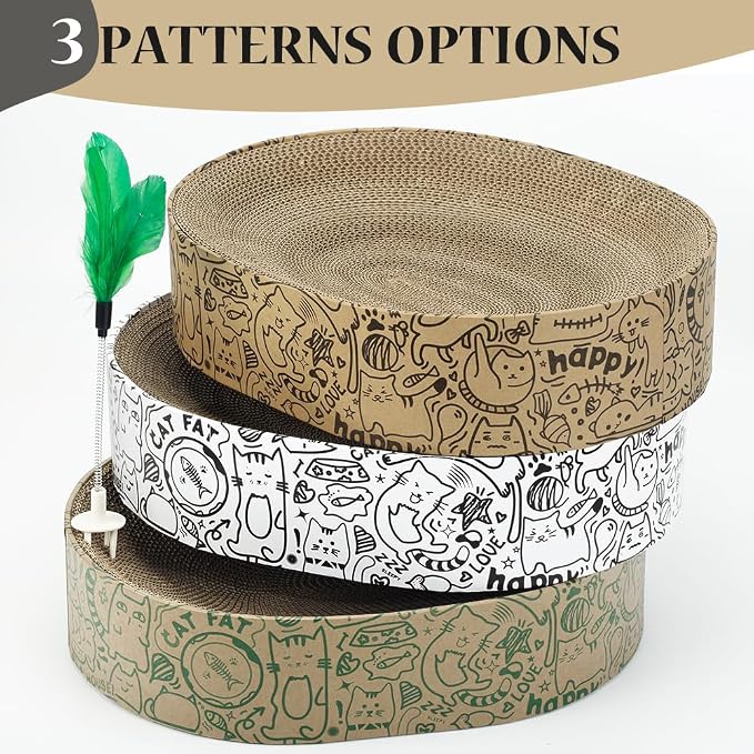 Cat Scratcher Cardboard, 2in1 Oval Cat Scratcher Bed for Indoor Cats Cat, Scratch Pad Bowl with Scratching Toy, Cozy Oval Cat Scratch Bed Furniture for Kittens & Medium Size Cats(Green) - Image 7