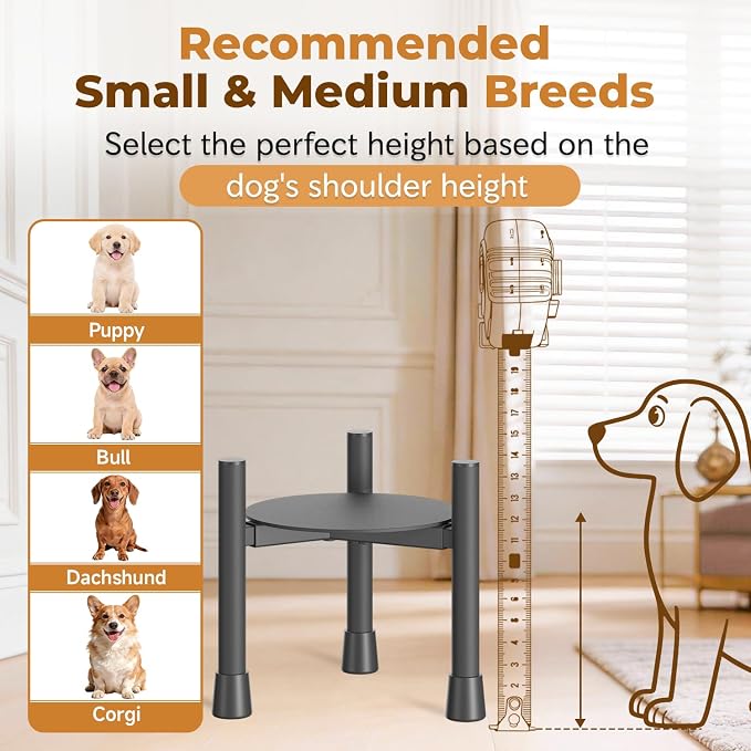 Elevated Dog Bowl Stand for Small Medium Breed, 2 Pack 10in Tall Holder | Adjustable Width 6-10in,Non-Slip Metal Puppy Food Water Raised Feeder, Fits Various Size Ceramic Stainless Steel Bowl - Image 7