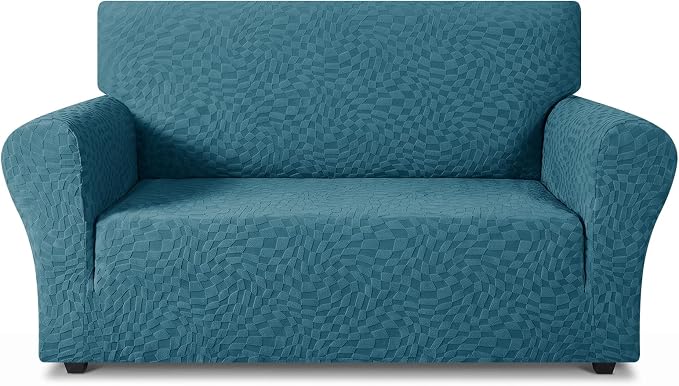 ZNSAYOTX 1 Piece Stretch Loveseat Covers for 2 Cushion Couch (55"-71"), New Plaid Couch Cover with Non-Slip Buckle for Dog Pets, Soft Cozy Washable Sofa Slipcover Form Fit Protector, Teal by ZNSAYOTX