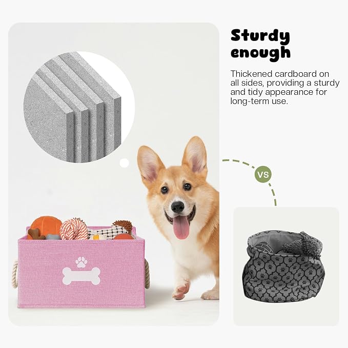 Dog Toy Basket with Lid, Dog Basket for Toys, Dogs Toy Box with Cotton Rope Handles, Collapsible Storage Bins for Pet Toys, Dogs Storage Organizer, Pink - Image 5