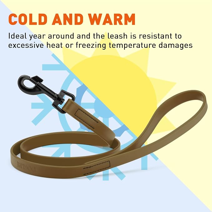 Dogline Biothane Waterproof Dog Leash Strong Coated Nylon Webbing with Black Hardware Odor-Proof Easy to Clean High Performance for Small or Large Dogs Made in USA 4 or 6 ft Lead, Coyote Brown - Image 8