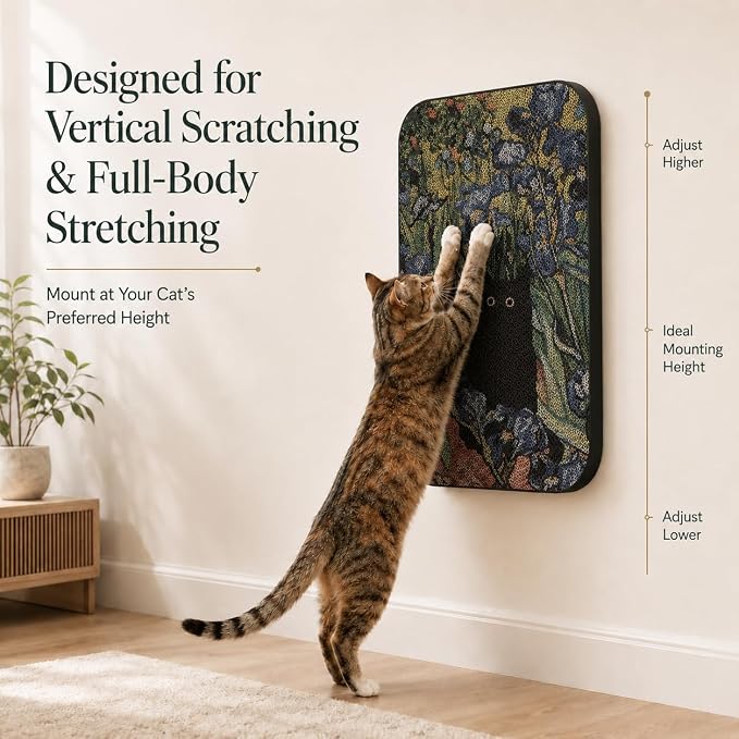 Cat Wall Scratcher, Art Cat Scratching Board for Indoor Cats | Wall Mounted Cat Scratch Pad, Water-Based Ink, Hook&Loop Strips, Floor or Wall Use, 16.7x11x1 Inch, Irises - Image 7