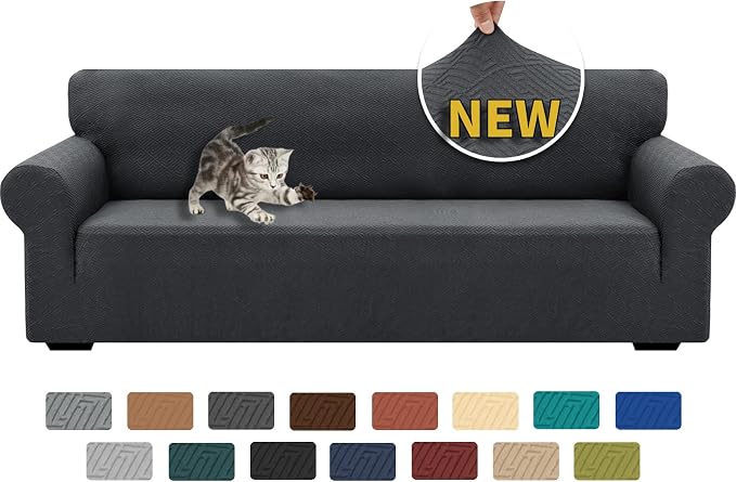 XINEAGE Stretch Jacquard XL Sofa Cover, Non Slip Sofa Slipcover for Dog | High-Stretch Fabric. Wear-Resistant, Pet Friendly. Easy Install & Washable for Living Rooms, Offices.Dark Gray by XINEAGE