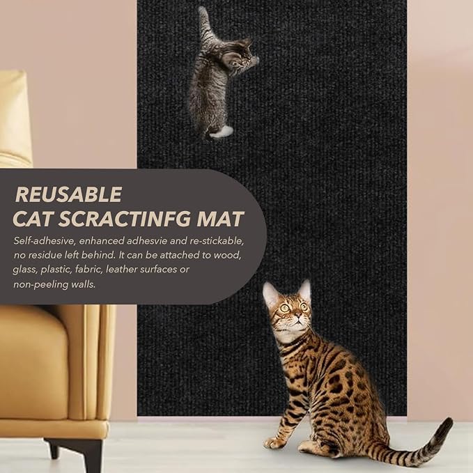 78.7"X15.8" Cat Scratching Mat, Self-Adhesive Cats Carpet, DIY Scratch Furniture Protector for Couch, Sofa, Wall & Doors, Durable Cat Scratch Guards Couch Cats Scratcher from Claw (Black) - Image 5