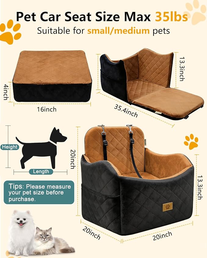 Dog Car Seat for Smal Dogs Up to 35lb,Machine Washable Dog Booster Car Seat | 2-in-1 Design, Dog Car Bed Fits Car Seat and home, Safety Leashes, Easy Install, Anti-Slip, Storage Pockets, Detachable Cover - Image 3