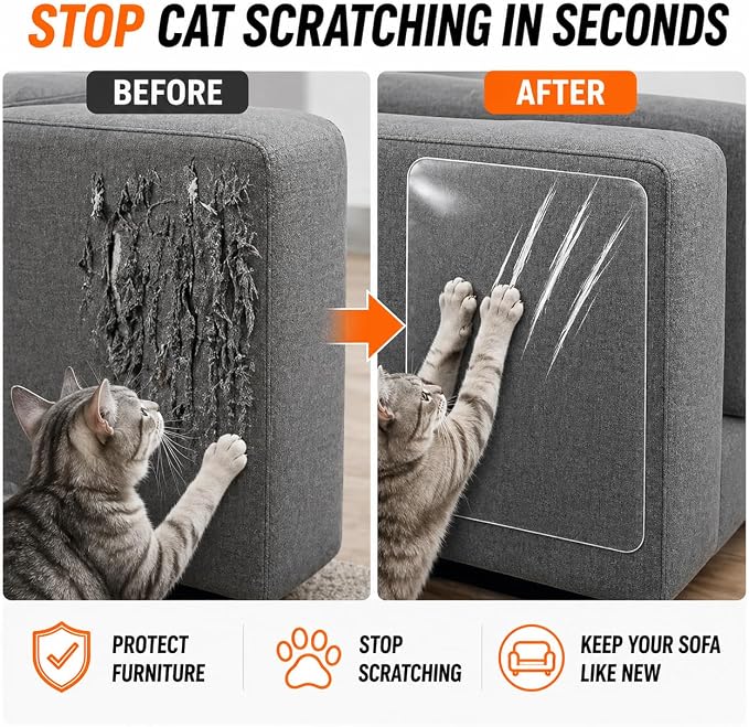 Cat Scratch Furniture Protector for Couch, Clear Cover from Cat Claws | Clear Self-Adhesive Furniture Protector Helps Stop Cat Scratching On Couches And Sofas With Easy, Clean Removal - Image 7