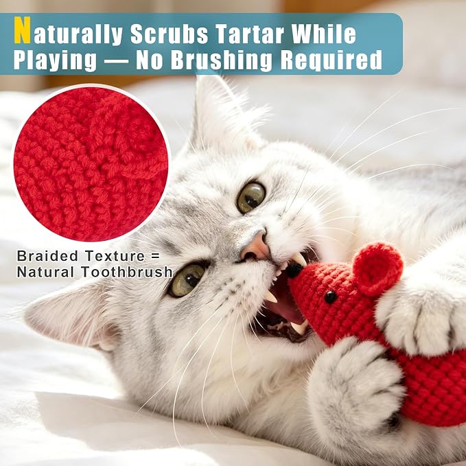 Retro Shaw Catnip Cat Toys Crochet Mouse, Pack of 6 | Hand-Knitted, Durable and soft, Catnip & Silvervine Blend, Safe Teeth Cleaning, Indoor Interactive Fun - Image 4