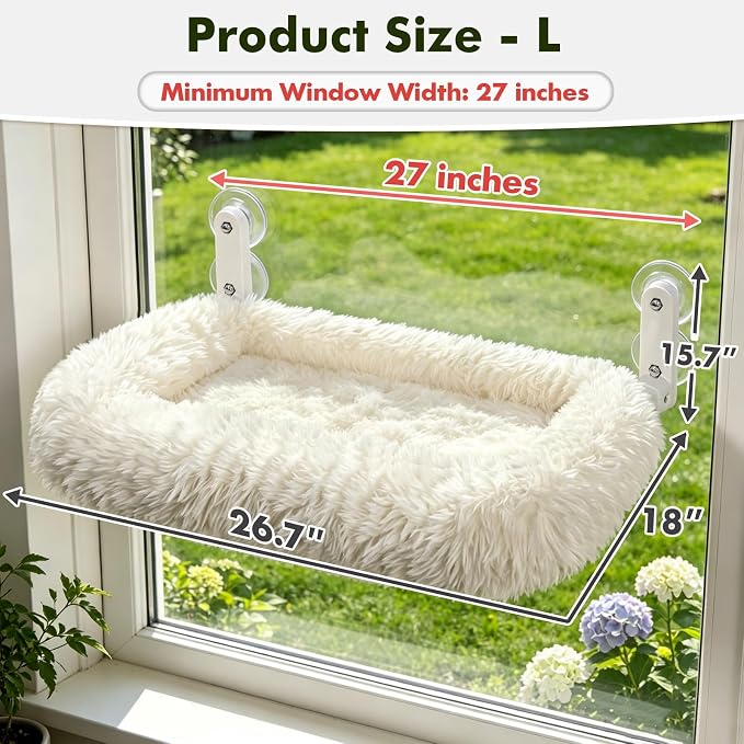 Zoratoo Foldable Cat Window Perch, Widened Cushion Cat Bed for Large Cats | L-White, Extra-Thick and Fluffy Bolster, Large Lying Space, Machine Washable, Cat Window Hammock with Sturdy Metal Frame - Image 5