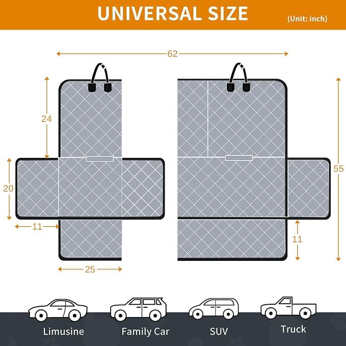 IVY&LANE Dog Car Seat Cover for Back Seat,Conversible 2-in-1 Waterproof Front Seat Cover,Heavy-Duty & Scratchproof Car Seat Protector Cover for SUVs,Trucks and Sedans(Large,Grey) - Image 6