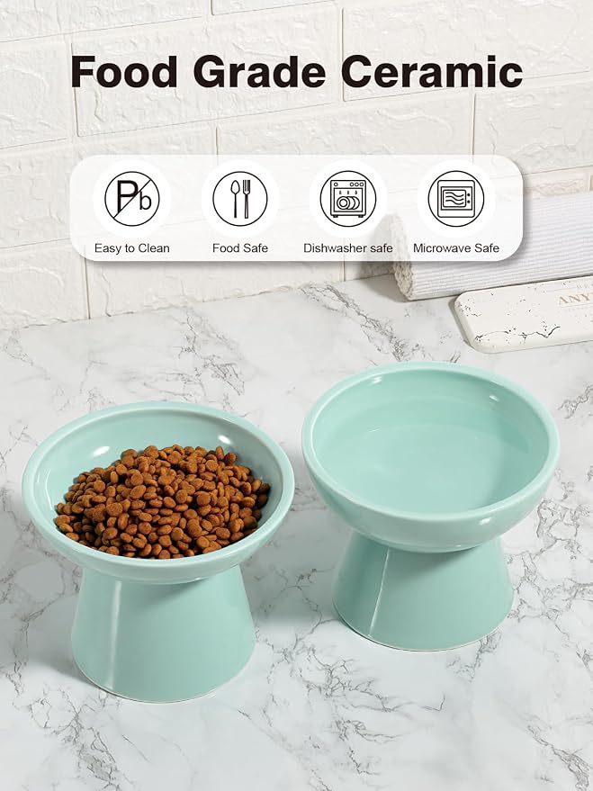 LoeJan Elevated Cat Food and Water Bowls Set, Extra Wide and Raised Ceramic Feeder, Anti-Vomit Whisker-Free Pressure Feeding Bowl for Kittens Adult Small Dogs (Blue, Food Bowl) - Image 6
