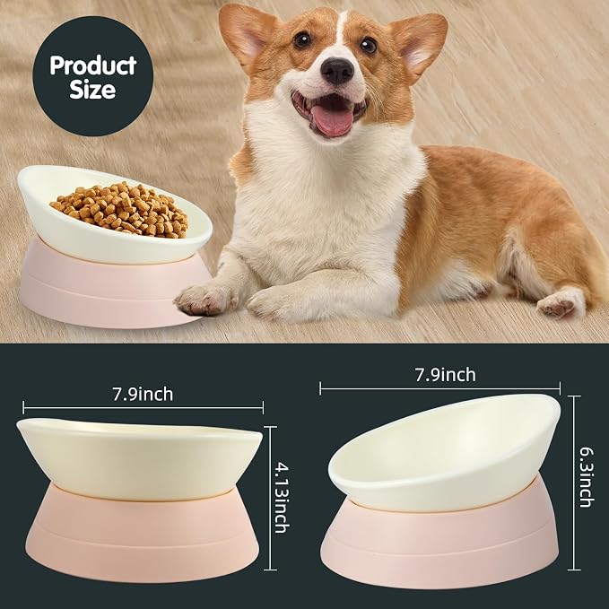 Bulldog Bowl Anti-Slip Dog Cat Dish Detachable Rubber Dog Bowl Pet Sterile Tilted Pet Feeder Slope Base (Lightpink, 3.5 Cup (Medium/Large Dog)) - Image 4