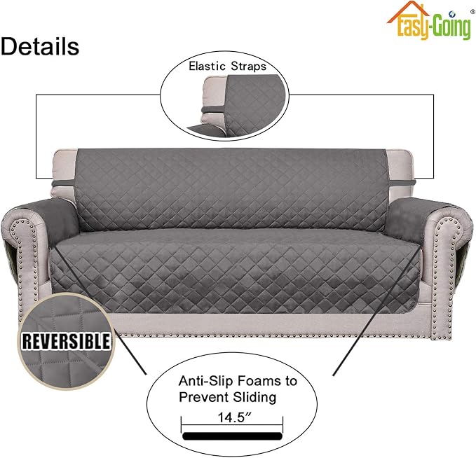 Easy-Going Reversible Couch Cover, 2 Cushion Sofa, Gray/Gray | Oversized Loveseat Slipcover For Dogs, Water Resistant Mat, Living Room, Non-Slip Sofa Cover, Pet Friendly - Image 3