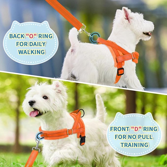 Lukovee Small Dog Harness and Leash Set, No Pull Soft Padded Vest | Both Neck & Chest Adjustable, Reflective, Puppy Harness with 4ft Lightweight Anti-Twist Dog Leash for Small Dogs (Orange,XXS) - Image 7