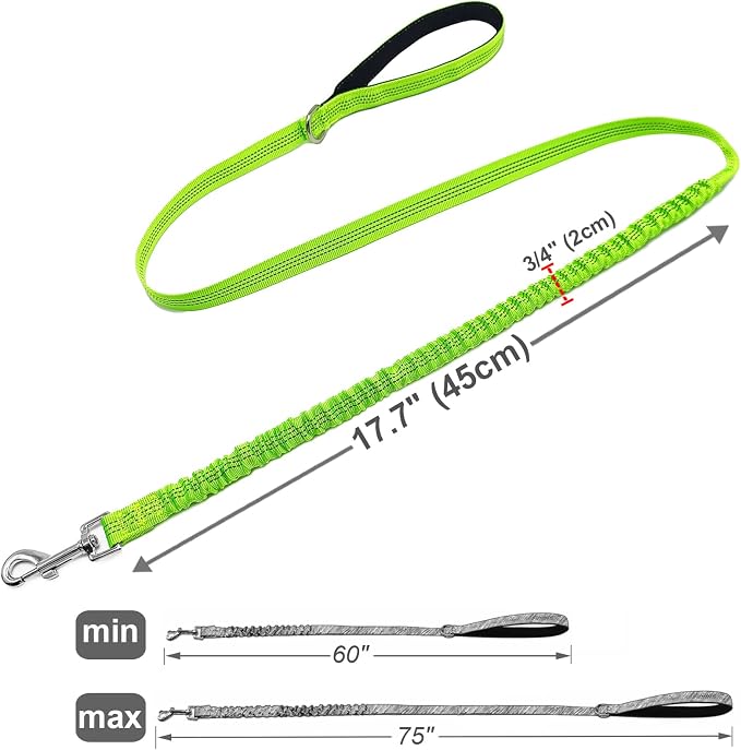 5FT Bungee Dog Leash Shock Absorbing Lightweight Small Medium Dogs | Reflective Nylon Lead 2cm Wide- Soft Handle- Anti-Pull Training- 6 Colors - Image 2