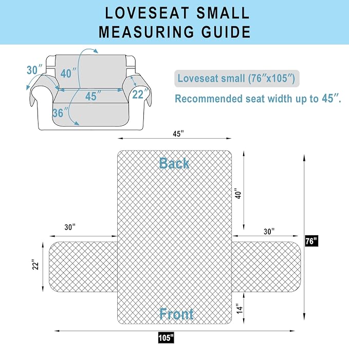 Reversible 45" Small Loveseat Sofa Covers, Black/Black | Loveseat Covers for Dogs Water Repellent, Friendly Furniture Protector with Elastic Straps for Living Room - Image 6