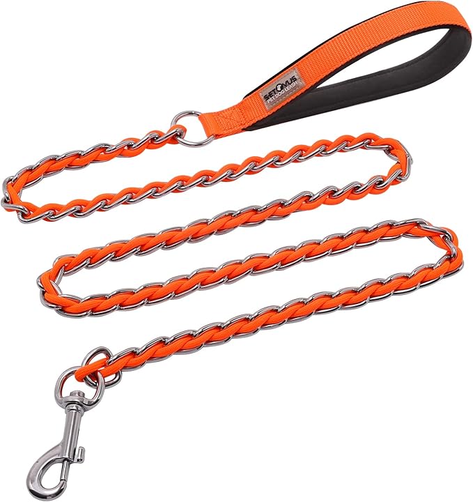 S-ETOVUS-Chain Dog Leash, Bite-Proof Metal Leash, with Padded Handle Orange | Three Sizes 7.25FT/5.2FT/4FT, Woven From Nylon Rope And Chain, Durable And Bite-Resistant, Comfortable With Padded Handles by S-ETOVUS