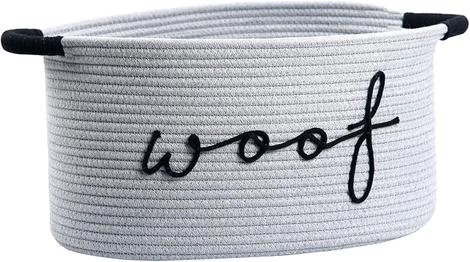 Woof Dog Basket - Cotton Rope Pet Storage Bin With Durable Handles, Large Toy Organizer for Puppies, Perfect for Chew Toys, Blankets and Leashes by ZOMBATI
