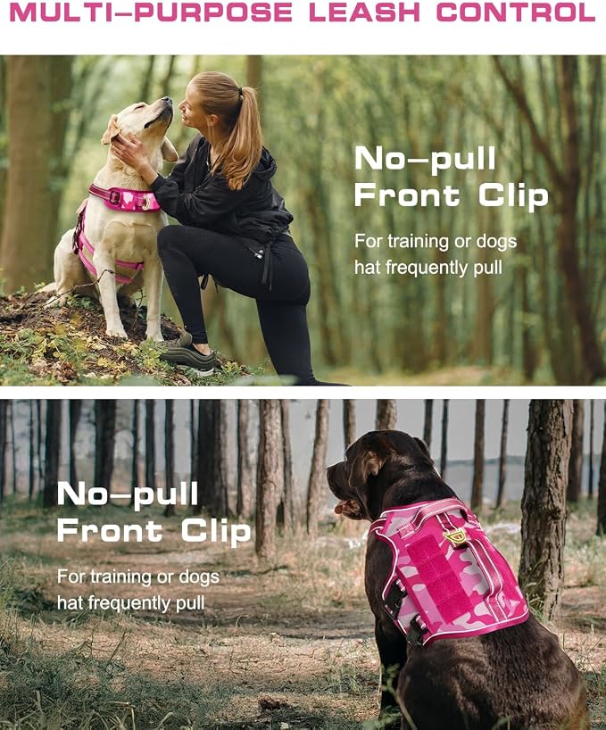 Dog Harness Medium Sized Dog, No Pull Dog Vest with Molle System | Tactical, Easy Control With Handle, Breathable Soft Padded, Adjustable, Reflective, No Choke for Walking, Pink Camo Medium - Image 3
