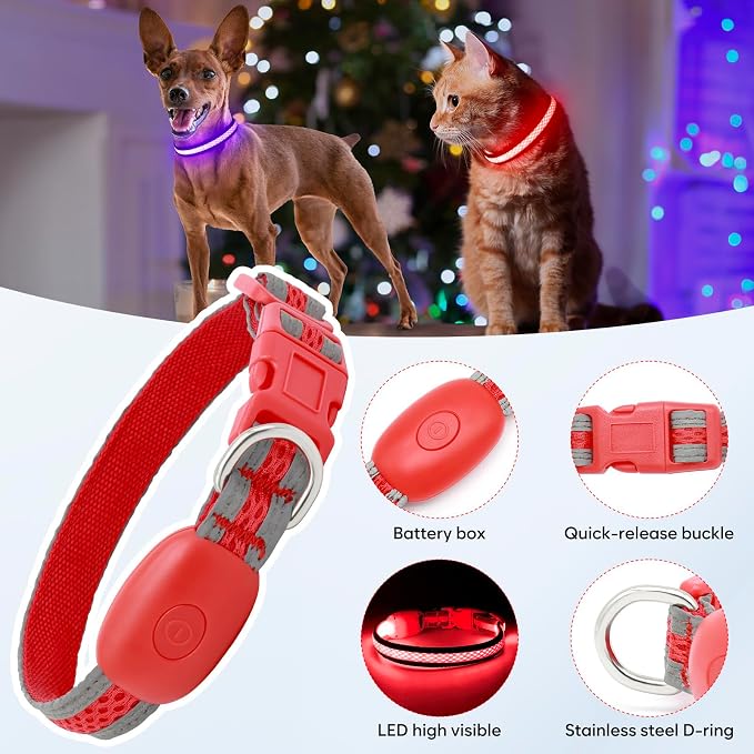 Flashseen LED Dog Collar, Light Up Dog Collar USB Rechargeable, Red, XS | Super Bright Lighted Dog Collar, Adjustable Breathable Mesh, Glow Collar for Dog Night Walking - Image 3