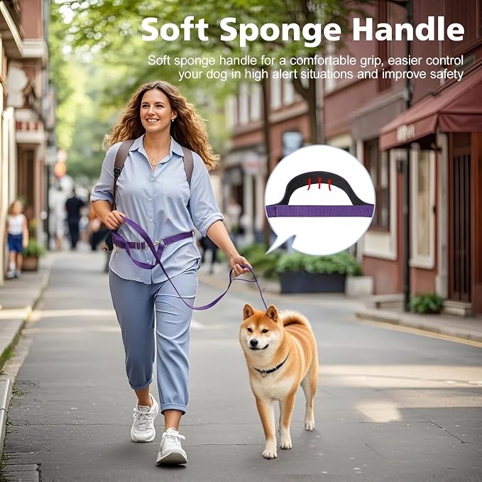 8.5ft Hands Free Dog Leash Adjustable for Medium Dogs, Purple | Versatile Handheld Crossbody Waist Lead with 3 Rings, Easy Adjust for Running Jogging Walking, Sponge Handle - Image 6