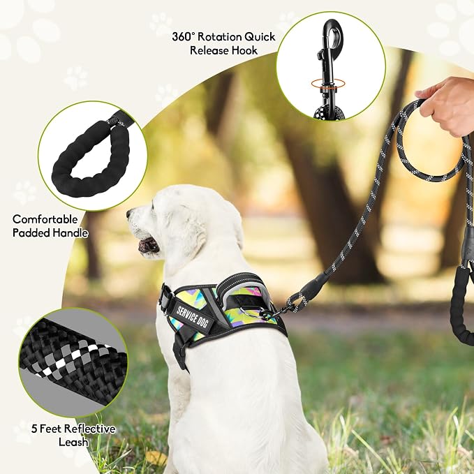 Service Dog Vest Harness and Leash Set, Animire in Training Dog Harness with 10 Dog Patches, Reflective Dog Leash with Soft Handle for Small, Medium, Large, and Extra-Large Dogs (Multi-Colored,XL) - Image 2
