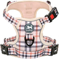 PoyPet Plaid Dog Harness Large, No Pull Vest with Front Clip & Neck Buckle | Padded Handle, Reflective, No Choke, Lockable, 2 Leash Rings, Full Adjustable, for Training Walking, XL, Checkered Beige by PoyPet