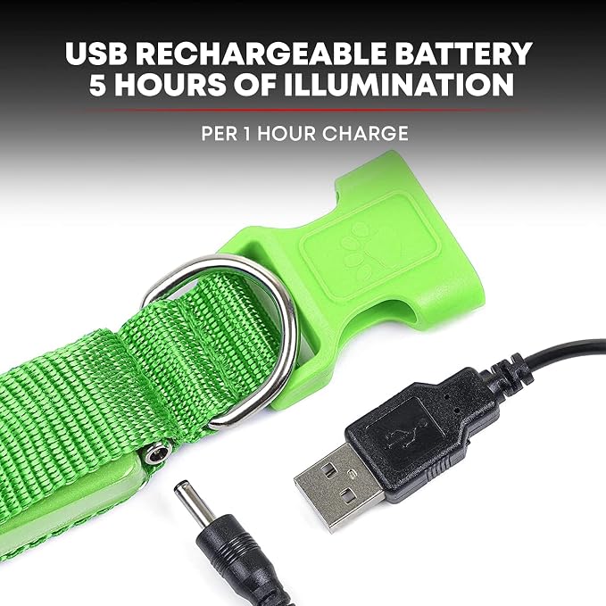 LED Dog Collar USB Rechargeable - Bright & High Visibility Lighted Glow Collar for Pet Night Walking - Weatherproof, in 6 Colors & 6 Sizes (Green X-Large) - Image 5