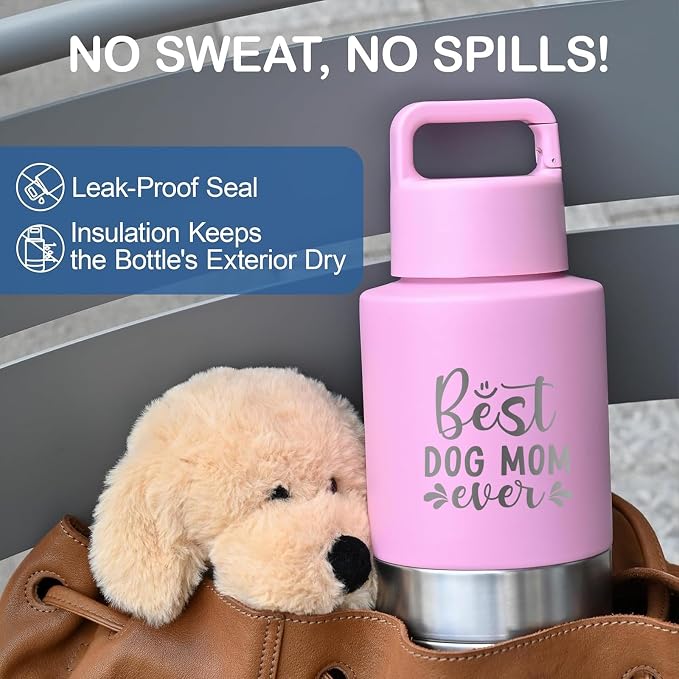 KEWIXY Insulated Dog Travel Water Bottle With Detachable Bowls, Ideal Dog Mom Gifts for Women, Portable Water Bottle Dispenser, For Walking, Hiking, Camping, Outdoor (Pink:Best Dog Mom, 32 Oz) - Image 8
