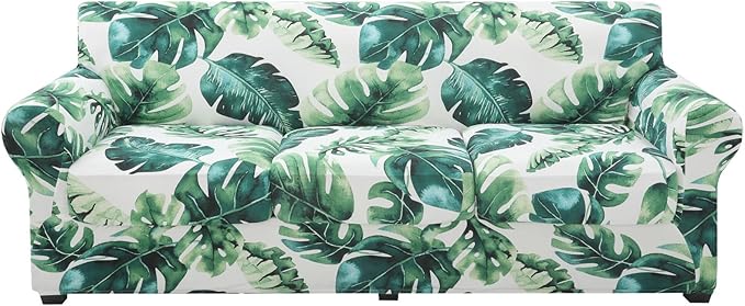 hyha Stretch Couch Covers, Sofa Cover for 3 Cushion Couch Pet Friendly | Floral Pattern, Printed, 4 Pieces, 3 Separate Cushion Sofa, Durable Anti-slip Washable Protector with Elastic Bottom for Dogs by hyha