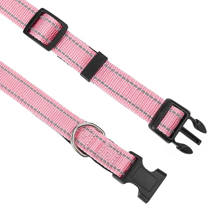 Reflective Dog Collar, Adjustable Soft Neoprene Padded,Light Pink,M | Breathable Nylon for Medium Dogs,Tear-Resistant Webbing,Chafe‑Free on Walks and Hikes,Metal D-Ring,Night Safety - Image 3