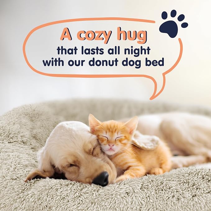Donut Dog Bed - Premium Comfort for Anxiety Relief - Fluffy & Calming Design with Ultra-Plush Support | Cozy Round Dog Bed with Super Soft Circle Style (Cream, Small) - Image 8