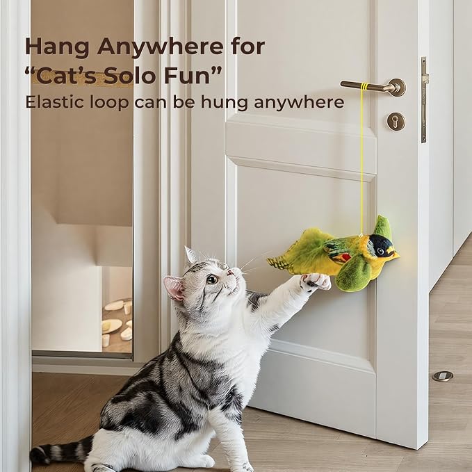 2-pack catnip cat toys that stimulate indoor cats' natural hunting instincts,Interactive plush bird toy with realistic chirping sounds to tease your cat (Green artificial bird + blue artificial bird) - Image 7
