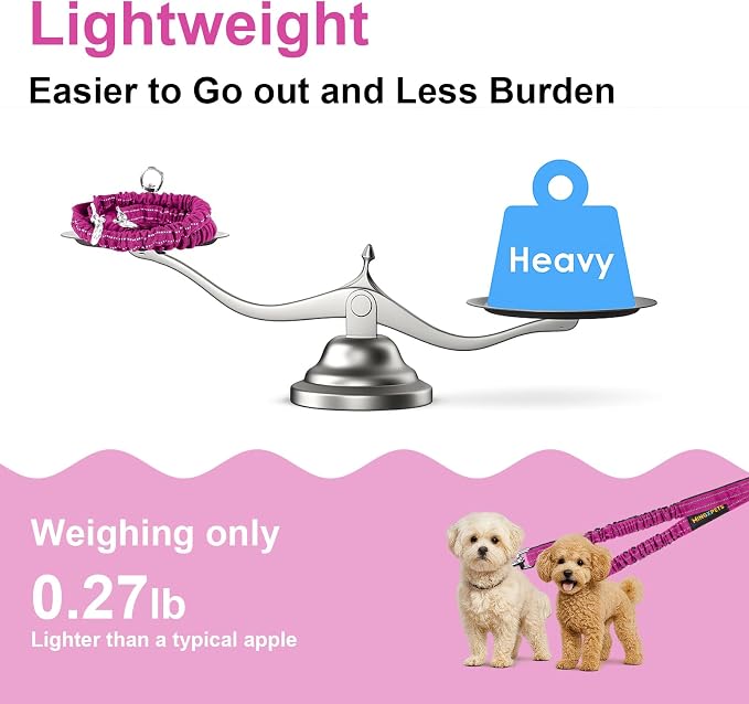 MingXpet 2 Dog Leash, Dog Leash for 2 Dogs, 360° Swivel No Tangle Double Walking Training Leashes for Small Dogs, Comfortable Shock Absorbing Reflective Bungee, Rose - Image 6