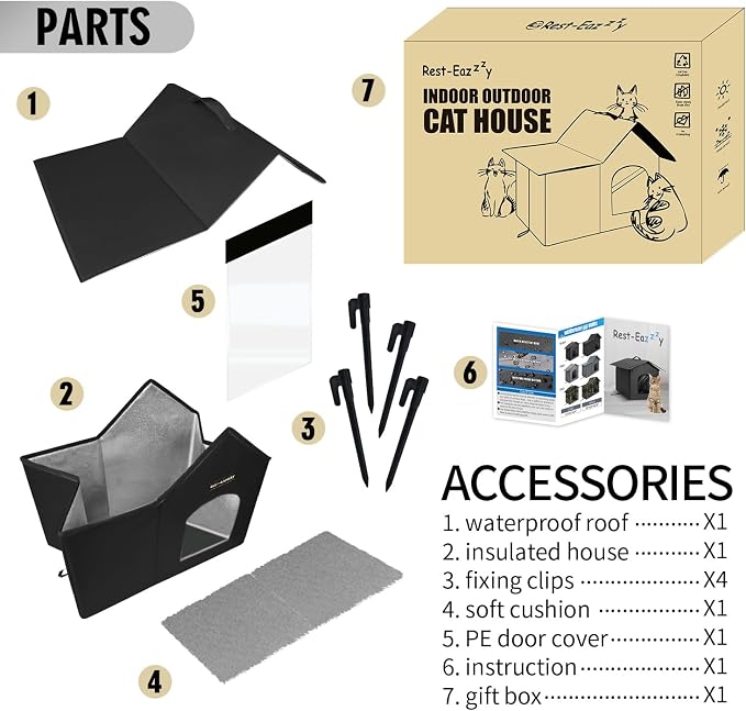 Outdoor Insulated Cat House for Feral Large Cats Weatherproof | Indestructible windproof shelter with mat & clip, insulated waterproof design, fits stray & feral cats for winter outdoor use - Image 7