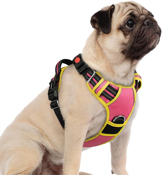 rabbitgoo Dog Harness Small Sized, No Pull 3 Buckles Easy On & Off | Soft Padded, Walking with Control Handle, Adjustable and Reflective, Pink & Yellow, Small by rabbitgoo