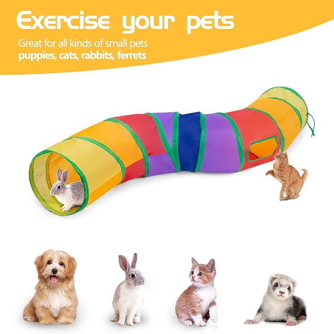 Sheldamy Cat Tunnel, S-2-Way Cat Tunnels for Indoor Cats, Collapsible Cat Play Tunnel, Interactive Toy Maze Cat House with 1 Play Ball for Cats, Puppy, Kitty, Kitten, Rabbit (Multicolor) - Image 5