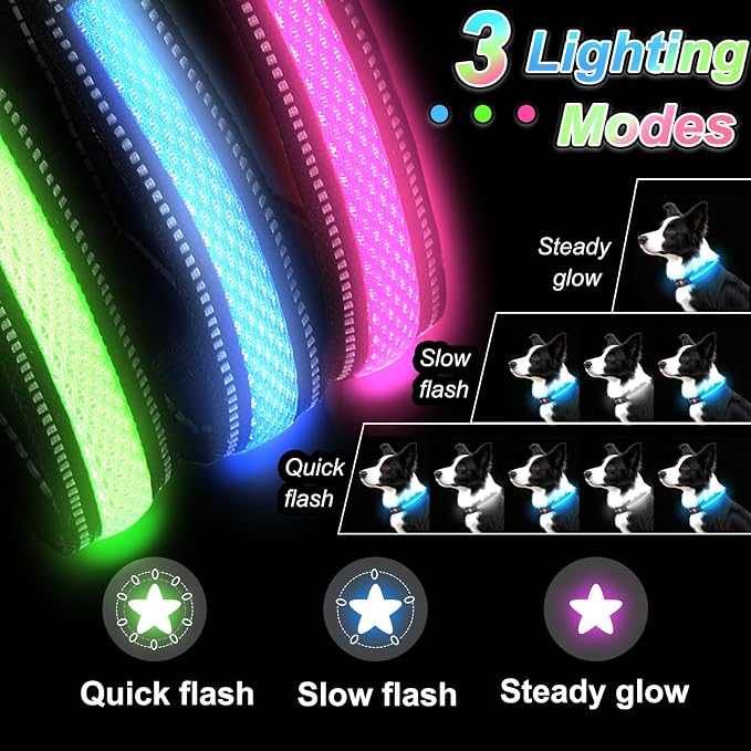 Light Up Dog Collar, 2026 Long-Lasting Power LED Dog Collar Lights for Night Walking, Rechargeable & Adjustable, Waterproof & Safety Glowing Collars for Small Medium and Large Dogs [Green-M] - Image 6