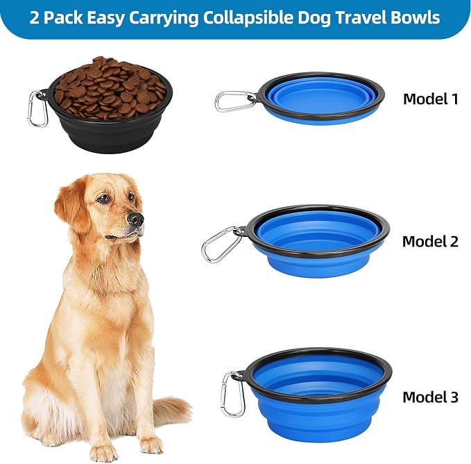 Kytely Large Collapsible Dog Bowls 2 Pack, 34oz Foldable Dog Travel Bowl, Portable Pet Water Food Bowl with Clasp, Pet Cat Feeding Cup Dish for Traveling, Walking, Hiking (Black+Blue) | Portable Dog Water Food Bowl with Clasp, Pet Cat Feeding Cup Dish ... - Image 3
