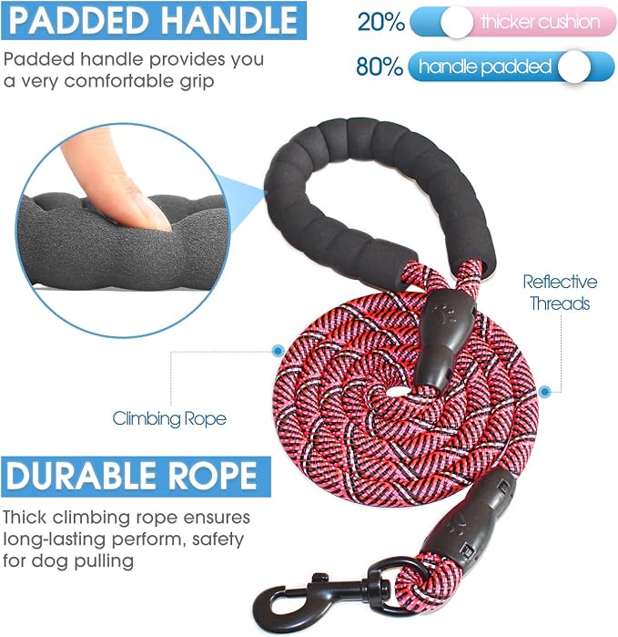 2/4/5/6 FT Dog Leash with Comfortable Padded Handle and Highly Reflective Threads for Small Medium and Large Dogs (5FT-1/2'', Black Pink) - Image 2