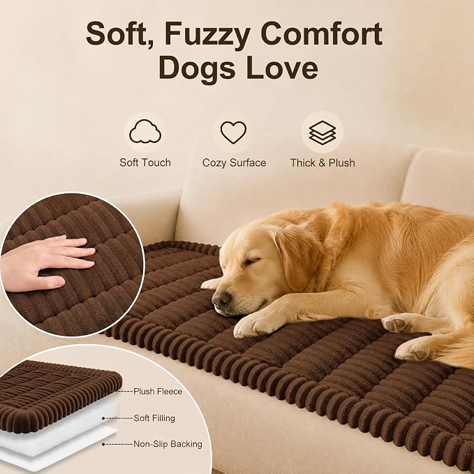 decorUhome Couch Cover for Dogs, Non Slip Fuzzy Thick Pet Sofa Protector | Pet Friendly, Machine Washable, Fits 3-Cushion Sofa, Protects Against Pet Hair & Daily Messes, Brown, 27.6" x 70.9" - Image 2