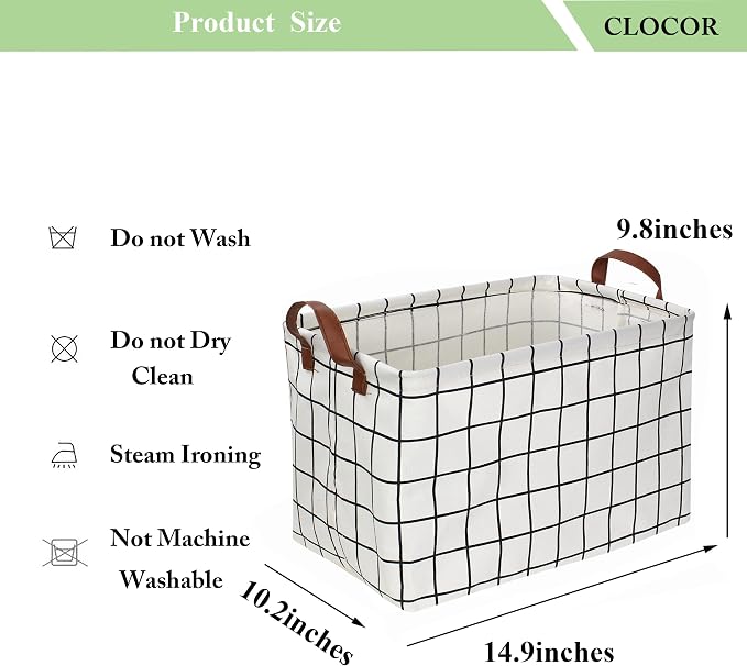 CLOCOR Rectangular Storage Basket, Collapsible Storage Bin, Gift Basket (3 pack White checks) - Image 5