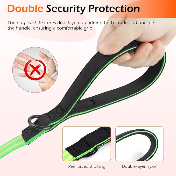 Reflective Double Handle Dog Leash for Large Medium Small Dogs (GY, S) | Heavy Duty, Adjustable with Soft Padded Handles, Traffic Control for Training, Walking, Running - Image 3